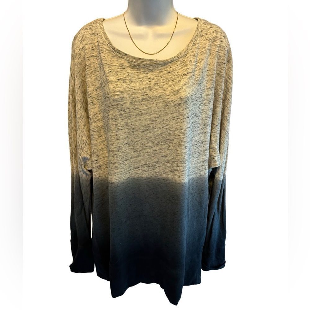 DKNY Jeans Ombre Long Sleeve Knit Top | Gradient Gray Pullover Women Size Large